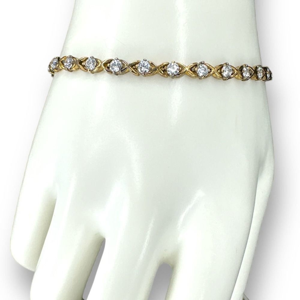 925 Sterling Silver over Gold CZ Tennis Bracelet 7.5”